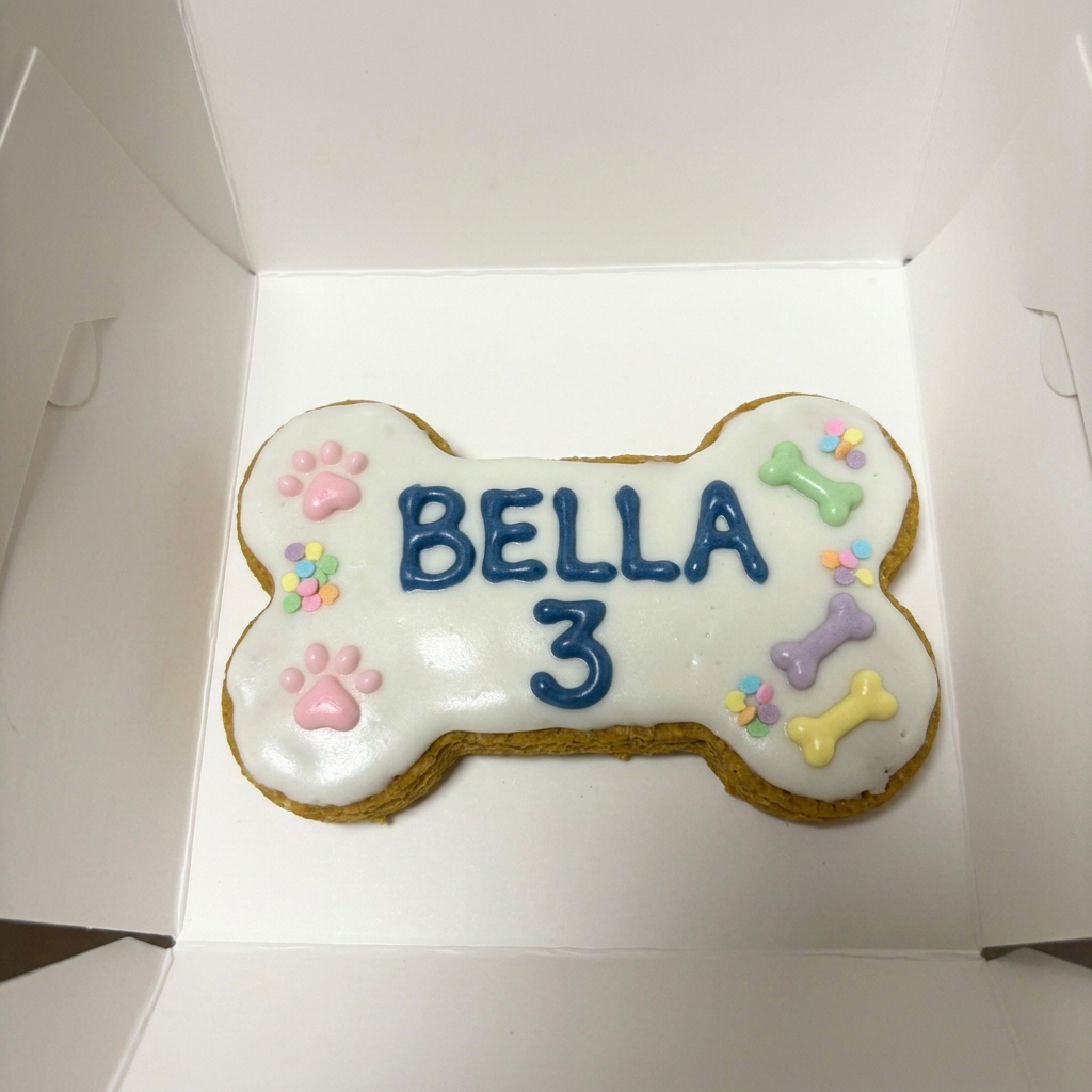 Bone-Shaped Iced Dog Cookie in Box